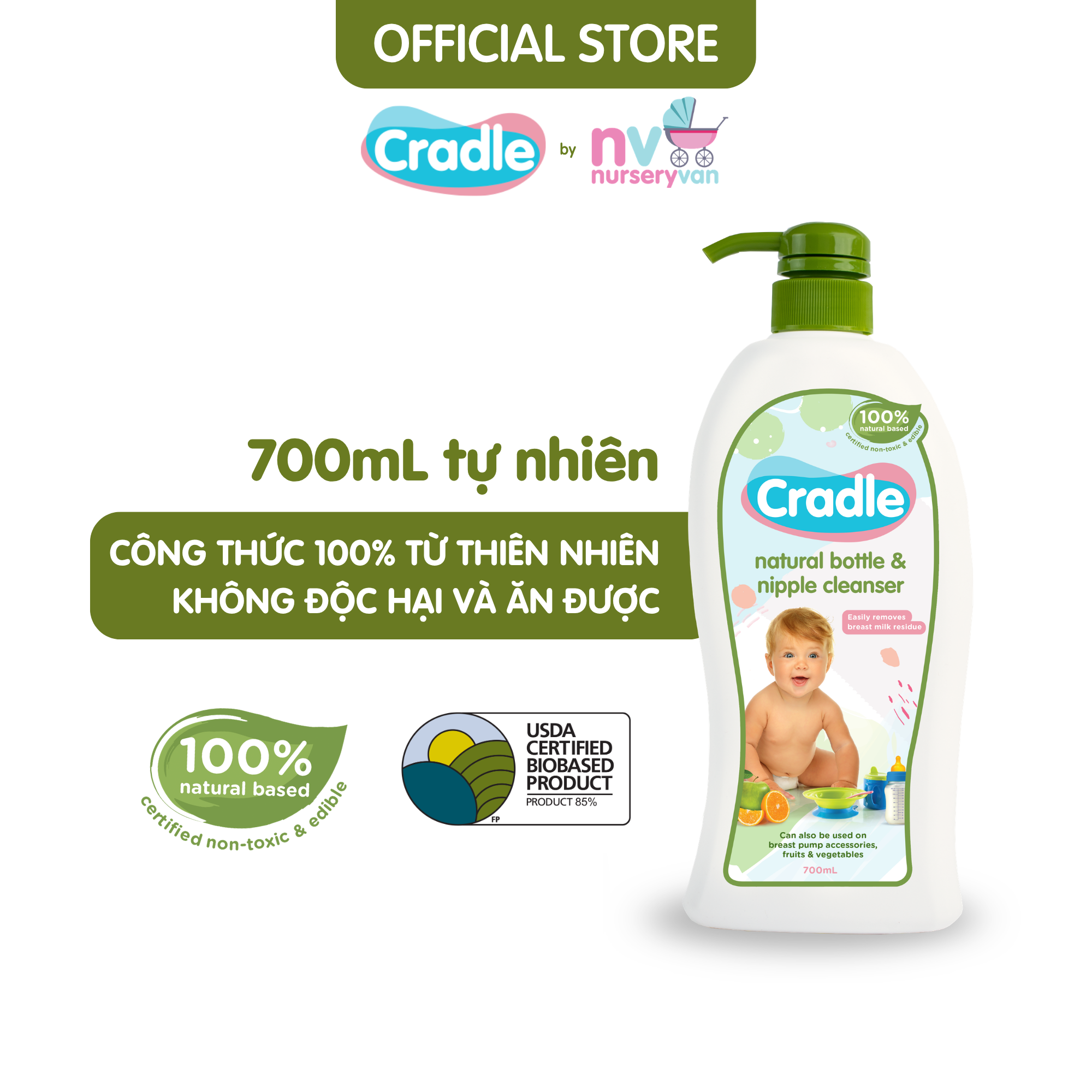 Nước rửa bình sữa và núm ti Cradle Chai 700ML